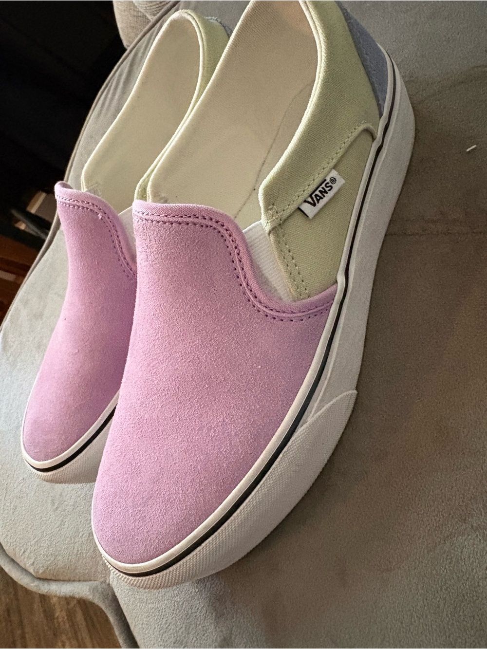 Vans Women's Slip-On in Pastel Pink and Light Green